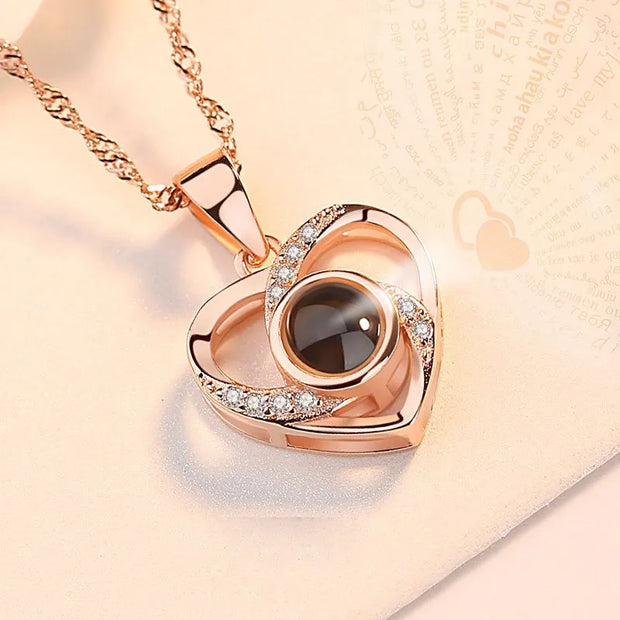Love Heart Necklace With Rose Gift Box